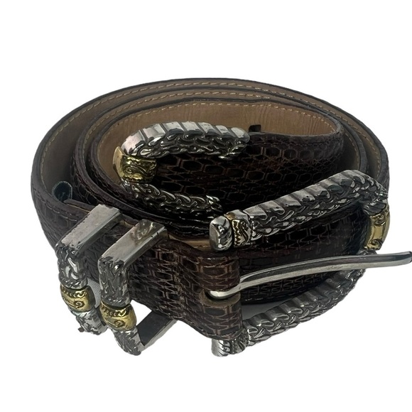 Brighton Accessories - Brighton Vintage Leather Textured Brown Two Toned Hardware Belt, SIze M/30